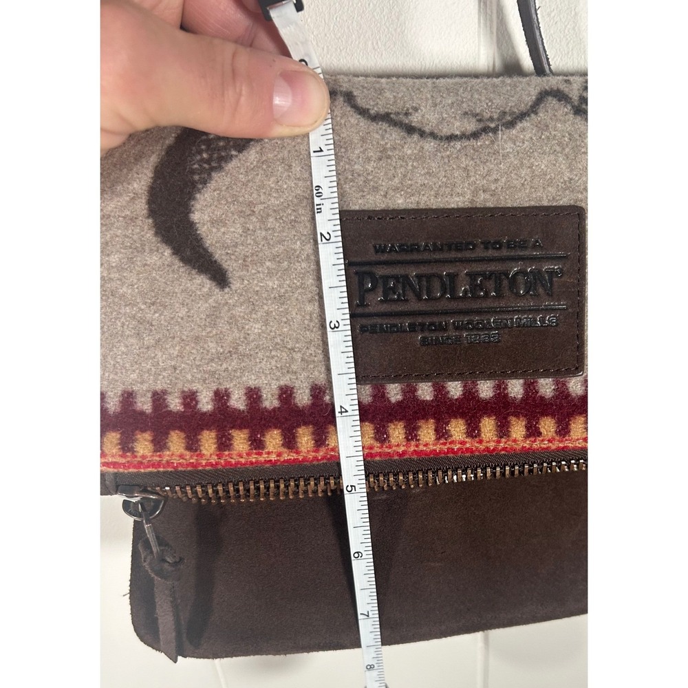 Pendleton Wool Leather Crossbody Bag Steer Skull Southwestern Foldover Clutch - Picture 9 of 10